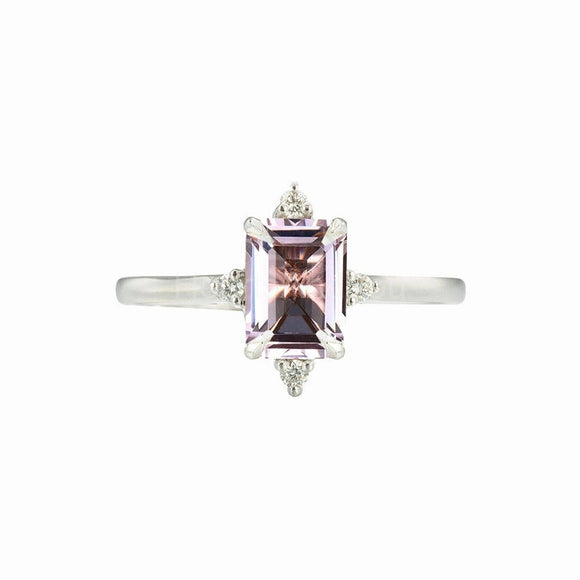 1ct Emerald Cut Simulated Peach Morganite Solitaire Ring 14k White Gold Plated