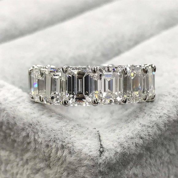 6Ct Emerald Cut Diamond Gatsby Full Eternity Wedding Band 14K White Gold Finish