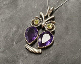 4ct Purple Amethyst Pendant Pear Cut Owl Design 14k White Gold Finish NO CHAIN