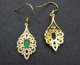 2.8ct Drop Earrings Oval Cut Green Emerald Vintage Inspired 14k Yellow Gold Over