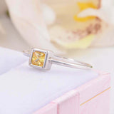 0.4ct Princess Cut Yellow Sapphire Engagement Ring Solitaire 14k White Gold Over