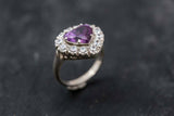 2.2ct Engagement Ring Heart Cut Purple Amethyst Diamond Halo 14k White Gold Over