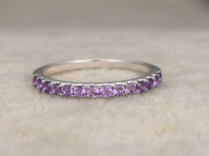 1.6ct Round Cut Purple Amethyst Wedding Band Half Eternity 14k White Gold Finish