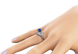 1ct Round Cut Blue Sapphire Engagement Ring 14k White Gold Finish Halo Flower