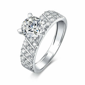 3ct Round Cut Diamond Engagement Ring Solitaire Iced Accent 14k WhiteGold Finish