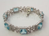 10ct Emerald Cut Aquamarine Cocktail Queen Royal Bracelet 14k White Gold Plated