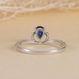 0.5ct Pear Cut Blue Sapphire Engagement Ring 14k White Gold Finish Stackable