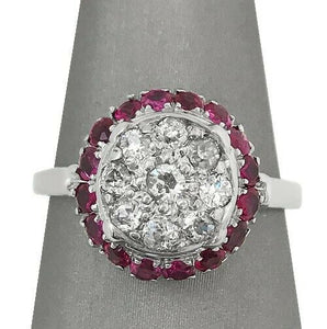 3Ct Round Cut Diamond Ruby Halo Vintage Engagement Ring 14K White Gold Finish