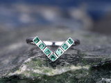 0.27ct Princess Cut Green Emerald V Shaped Petite Curved Ring 14k WhiteGold Over