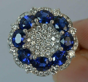 5ct Oval Cut Blue Sapphire Engagement Ring Cluster Cocktail 14k WhiteGold Finish