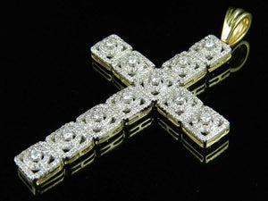 2.25ct Round Cut VVS1D Diamond Pendant Square Cluster Cross 14k Yellow Gold Over