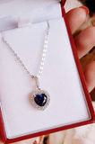 2ct Heart Cut Blue Sapphire Halo Cluster Pendant with Chain 14k WhiteGold Finish