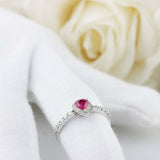 1.2ct Heart Cut Pink Ruby Engagement Ring Halo Solitaire 14k White Gold Finish