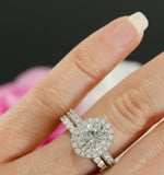 2ct Oval Cut VVS1 Diamond Halo Bridal Set Engagement Ring 14k White Gold Finish