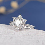 2ct Round Cut Diamond Engagement Ring 14k WhiteGold Finish Halo Floral Solitaire