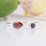 1.2ct Pear Cut Garnet Blue Sapphire Open Birthstone Ring 14k White Gold Finish