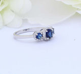 2ct Round Cut Blue Sapphire Engagement Ring Halo Trilogy 14k White Gold Finish