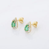 1.7ct Stud Earrings Pear Cut Green Emerald Diamond Halo 14k Yellow Gold Finish