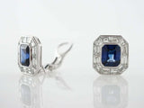 2ct Emerald Cut Blue Sapphire Diamond Halo Stud Earrings 14k White Gold Finish