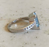 2ct Emerald Blue Aquamarine Engagement Ring Vintage Solitaire 14k WhiteGold Over