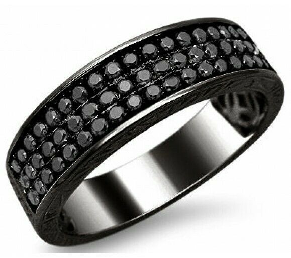 4Ct Round Cut Black Diamond Half Eternity Wedding Band 14K Black Gold Finish