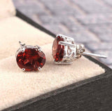 2.4ct Stud Earrings Oval Cut Red Garnet Solitaire Women 14k White Gold Finish