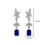 2ct Emerald Cut Blue Sapphire Cluster Drop Earrings Women 14k Rose Gold Finish