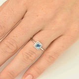 1.2ct Princess Blue Aquamarine Diamond Halo Engagement Ring 14k White Gold Over