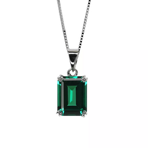 3Ct Green Emerald Classic Solitaire Pendant Women 14K White Gold Finish NO CHAIN