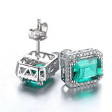 1.5ct Emerald Cut Green Emerald Halo Diamond Stud Earrings 14k White Gold Finish