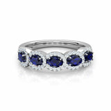 3Ct Oval Cut Blue Sapphire Diamond Halo Women Wedding Band 14K White Gold Finish