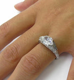 1Ct Oval Cut Diamond Vintage Art Deco Ring 14K White Gold Finish Baguette Accent