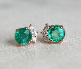 1.3ct Round Cut Green Emerald Diamond Cluster Stud Earrings 14k Rose Gold Finish