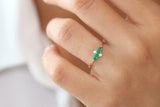 1ct Pear Green Emerald Two Stone Minimalist Engagement Ring 14k Yellow Gold Over