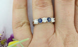 1.8ct Round Cut Blue Sapphire Five Stone Wedding Band Ring 14k White Gold Finish