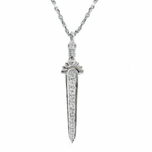 1ct Round Cut VVS1D Diamond Pendant with Chain Dagger 14k White Gold Finish