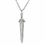 1ct Round Cut VVS1D Diamond Pendant with Chain Dagger 14k White Gold Finish