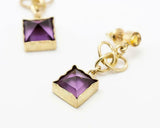 2ct Princess Purple Amethyst Celtic Trinity Drop Earrings 14k Yellow Gold Finish