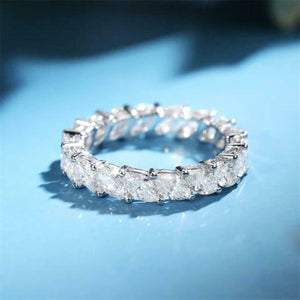 4ct Marquise Cut Diamond Wedding Ring Band Iced Full Eternity 14k WhiteGold Over