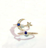 1ct Round Cut Sapphire Engagement Ring Crescent Moon and Star 14k Rose Gold Over