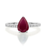 1ct Pear Cut Pink Ruby Accents Solitaire Engagement Ring 14k White Gold Finish