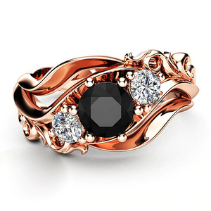 2ct Round Black Diamond Engagement Ring 14k RoseGold Finish Floral Split Trilogy