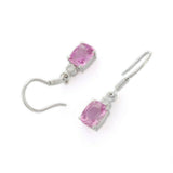 2ct Drop Earrings Cushion Cut Pink Sapphire Stylish Fish Hook 14k WhiteGold Over