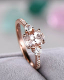 3Ct Oval Cut Peach Morganite Diamond Accent Engagement Ring 14K Rose Gold Finish