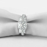 4ct Radiant Diamond Engagement Ring Milgrain Accents Trilogy 14k White Gold Over