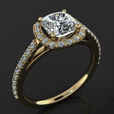 Round Accents Halo Engagement Ring 2ct Cushion Cut Diamond 14k YellowGold Finish