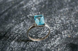 1.5ct Engagement Ring Emerald Cut Blue Aquamarine Solitaire 14k WhiteGold Finish