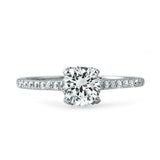 1ct Round Cut Diamond Engagement Ring Fancy Accent Solitaire 14k White Gold Over