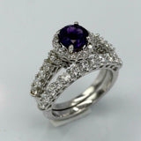 3ct Round Cut Purple Amethyst Engagement Ring Halo Bridal Set 14k WhiteGold Over