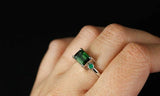 1.37ct Green Emerald Cut Round Diamond Accent Trilogy Ring 14k White Gold Finish